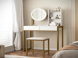 Small Vanity Desk with Mirror and Lights, Makeup Vanity Table with LED Mirror, 3 Lighting Modes, W3587P462322