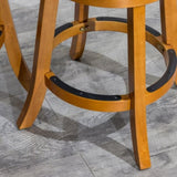 24" Counter Height Slat Back Swivel Stool, Natural Finish, Beige Fabric Seat B04660692