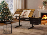 Black drafting drawing table with stool and 3 drawers W347P271503