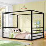 Queen size sunshade floor bed, iron double-size bed frame, modern low-profile double-size bed, W1858P282501