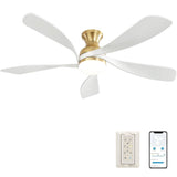 ZNTS 52 Inch Ceiling Fan with Dimmable 3 Colors LED Light Reversible Noiseless DC Motor Smart APP Remote W934P152352