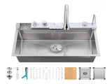 Pull-out Faucet Single Bowl Sink Kitchen Vegetable Sink 304 30"x18" Whale Waterfall Sink Stainless 95544308