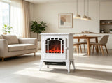 White Freestanding Electric Fireplace Heater, Lifelike Realistic Flame Effect, Safe Overheat 17831583