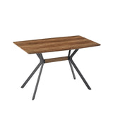 Modern Minimalist Style Dining Table MDF wooden Top Black Metal Shelf Metal Heat Transfer Legs W241132801