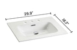 BB0930Y331, Integrated white ceramic basin with three predrilled faucet holes, faucet and drain W1865P164391