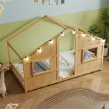 Twin-Size Kids House Natural Floor Bed- 82"x42"x51" Size, LED Light Strip for 96035505
