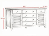 White Adjustable Shelves Sideboard Buffet Cabinet with Storage Drawers, Rubber Wood Top Coffee Bar 77054892