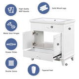 ZNTS 30" Bathroom Vanity with Sink, Bathroom Cabinet with Two Doors and One Drawer, White 53306359