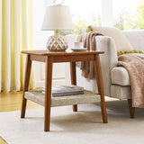 23" Mid-Century Table with Woven Shelf, Boho Table with Storage, Bedside Tables, Small W1801109588