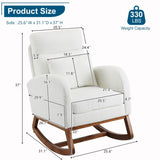 ZNTS White Teddy Fleece Rocking Chair Nursery with Thick Headrest, Upholstered Mid-century Modern Nursing 43674956