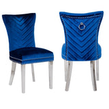 Eva 2 Piece Stainless Steel Legs Chair Finish with Velvet Fabric in Blue 733569303144