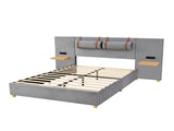 Queen Upholstered Platform Bed, Two Outlets and USB Charging Ports on Both Sides, Two Bedside WF324746AAE