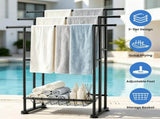 3-Tier Freestanding Towel Stand with Bottom Storage Basket, Black Iron Towel Rack with Adjustable 26651064