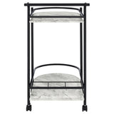 ZNTS Black and Faux White Marble Serving Cart with Wine Rack B062P145636