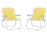 2pcs Steel Tube PP Webbing Bearing 120kg Folding Beach Chair Yellow & White 37452050