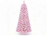7 FT Pink Flocked PreLit Pencil Christmas Tree, 523 Branch Tips Artificial Fir Tree with 190 Warm 88157828