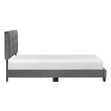 ZNTS 1pc Twin Platform Bed Dark Gray Velvet Upholstered Adjustable Height Headboard Button Tufted Solid B011P203576