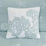 4 Piece Cotton Reversible Embroidered Quilt Set with Throw Pillow Aqua Full/Queen B03595790