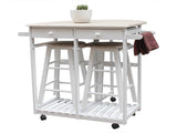 Foldable With Wooden Handle Semicircle Dining Cart With Round Stools White 37144410