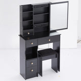 Small Size Left Drawer Desktop Vanity Table Cushioned Stool, Extra Large Sliding Mirror, Multi W936P226017