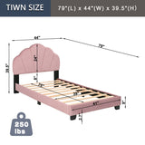 Upholstered Twin Size Platform Bed for Kids, Wooden Bed Frame with Slatted Bed Base, No Box Spring W1998124486
