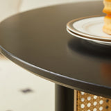 Mid-century wooden coffee table with PE cane stand, 31.5-inch round solid wood Bohemian style coffee W2720P237624