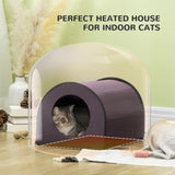 ZNTS Dome Heated Cat House Portable and Waterproof Pet Shelter for Kitty in Winter, Brown 18507486