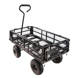 ZNTS (Black double fence utility cart) Wagon Cart Garden cart trucks make it easier to transport firewood W22784159