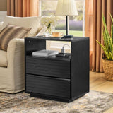 Mid Century Modern Nightstand with Charging Station & Outlet Hole & 2 Solid Wood Drawers, Louver W1801P303391