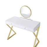 Coleen White & Gold Finish Vanity Desk W/Mirror & Jewelry Tray B2726P315740