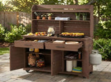(Assembly Video) 65''H Large Garden Potting Bench with Lockable Wheels and Storage Cabinet, N717P404333D