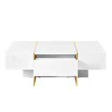 ZNTS ON-TREND 47.2'' x 31.4''Minimalist High Gloss Coffee Table with 2 Drawers, Multi-Storage Rectangle N721P180693K