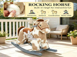 Brown Kids Rocking Horse Soft Plush Horse Rocker with Rabbit Toy, Realistic Neigh for Playroom & 24126253