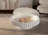 Round Fluted Storage Table with Lift-Off Lid, Sleek Texture, Perfect for Modern Living W3081P389033