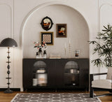 Accent Cabinet Black Lacquered Wooden Cabinet with 4 Glass Doors Sideboard Buffet Server Cabinet W1435133310