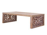 47.2" Rustic Carved Wood Coffee Table Handcrafted Look with Ornate Side Panels, Natural Finish W2729P298156