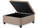 Large square storage ottoman with wooden legs, Upholstered button tufted coffee table with nail W2186142956