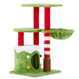 ZNTS 32in Cat Scratching Posts Tower with Cat Condo and Hammock, Christmas Themed Plush Cat Tree with Cat 13527458