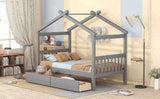 Twin Size Wooden House Bed with Drawers, Gray 38831000