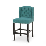 Vienna Contemporary Fabric Tufted Wingback 27 Inch Counter Stools, Set of 2, Teal and Dark Brown 64855.00T