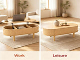 43.5" MidCentury Modern Oval LiftTop Coffee Table, Gas Strut Silent Height Adjustable Table with 3 50774105