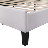 Full Size Upholstered Platform Bed with Flower Pattern Velvet Headboard, Beige WF305290AAA