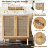 30-inch bathroom vanity crafted from natural materials, featuring handmade rattan doors and WF530472AAD
