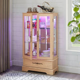 Lighted Glass Curio Display Cabinet with Adjustable Shelves - 2 Doors, 1 Drawer, LEDs, Elegant W1758P290020