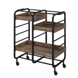 Black and Walnut Serving Cart with 3 Adjustable Trays B062P186561