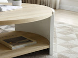 Round Coffee Table,31" Coffee Table for Living Room,2-Tier Rustic Wood Desktop with Storage Shelf W1117P224566