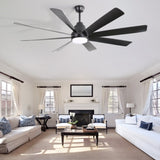 72 Inch Large Ceiling Fans with Lights and Remote Control 6 Wind Speed DC Motor Black for Living W934P230674