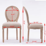 French Style Solid Wood Frame Linen Fabric Rattan Back Dining Chair,Set of 2,Cream W162278980
