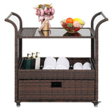 ZNTS Outdoor Patio Wicker Rattan Serving Bar Cart Sideboard On Wheels Brown Gradient 72384423