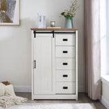 5 Drawers Dresser w/Sliding Barn Door, Farmhouse Modern Tall Dresser 5 Chest of Drawers, Storage W2275P206613